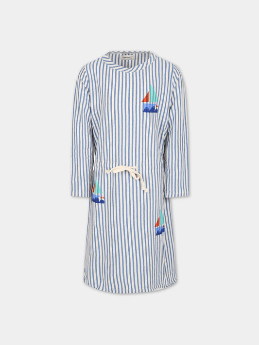 Vestito bianco e blu per bambina con stampa e logo,Bobo Choses,123AC128