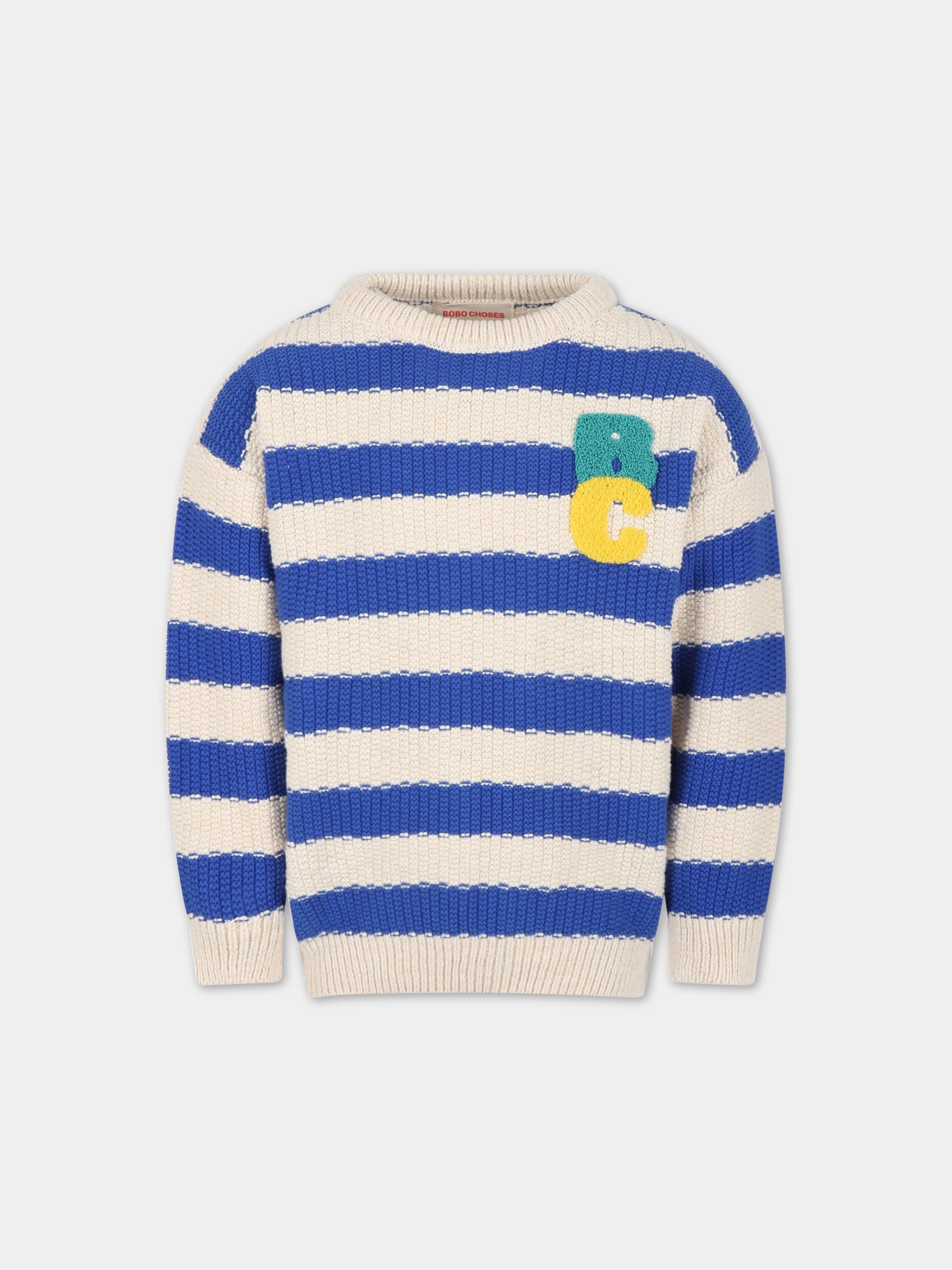 Maglione blu e avorio per bambino con patch iconico logo,Bobo Choses,123AC137