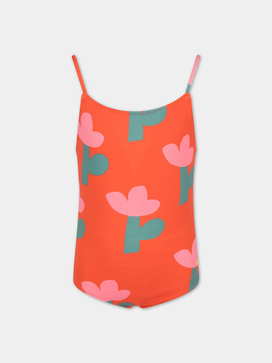 Costume rosso per bambina con stampa fiori multicolor all-over,Bobo Choses,123AC146