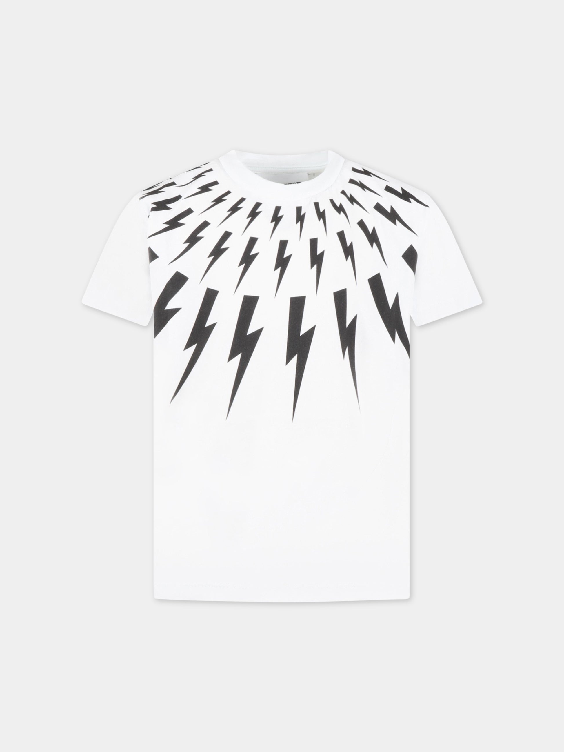 T-shirt bianca per bambino con iconiche saette,Neil Barrett Kids,033623 001