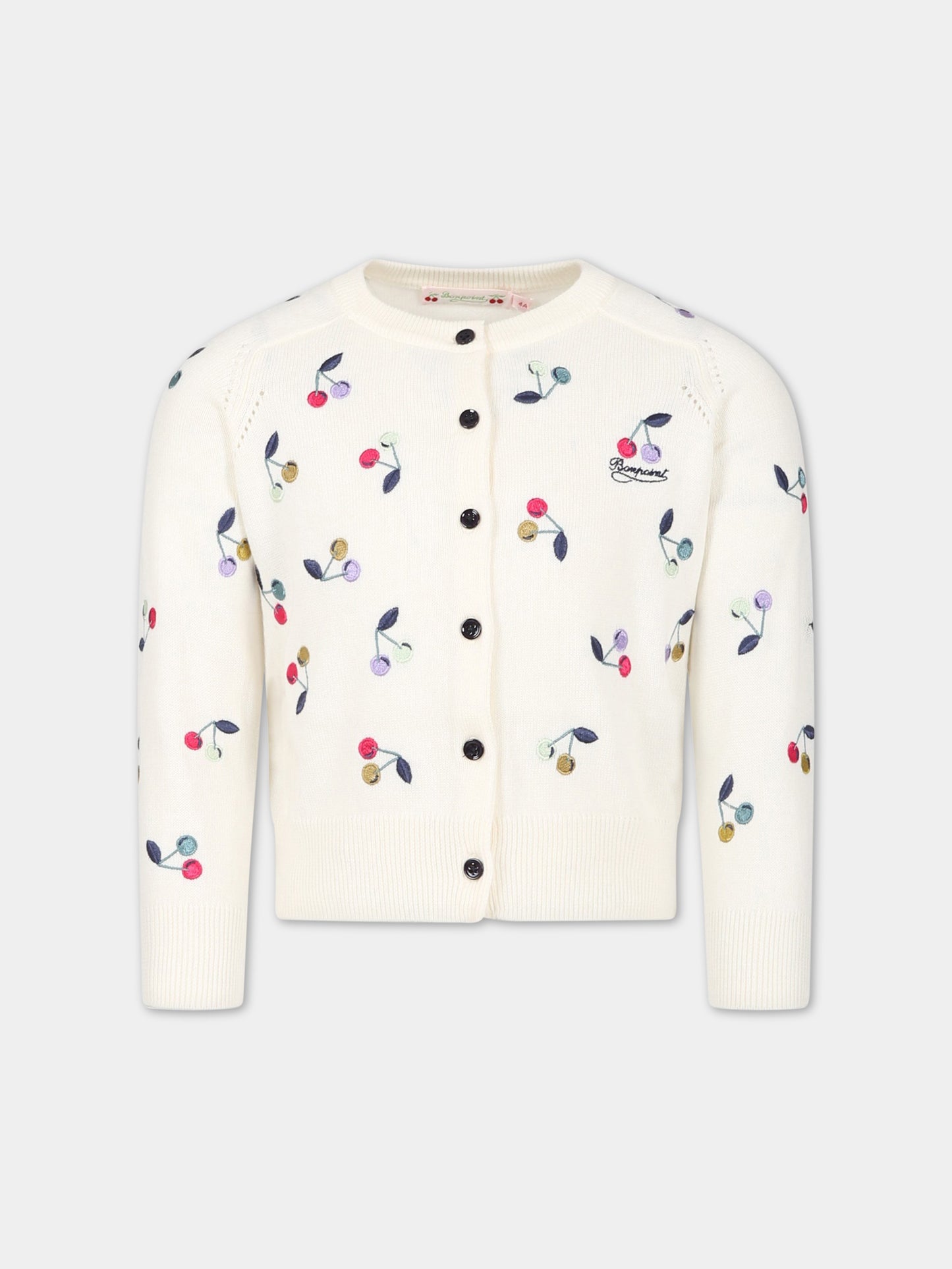 Cardigan avorio per bambina con ciliegie ricamate,Bonpoint,S03GCAK00001 180