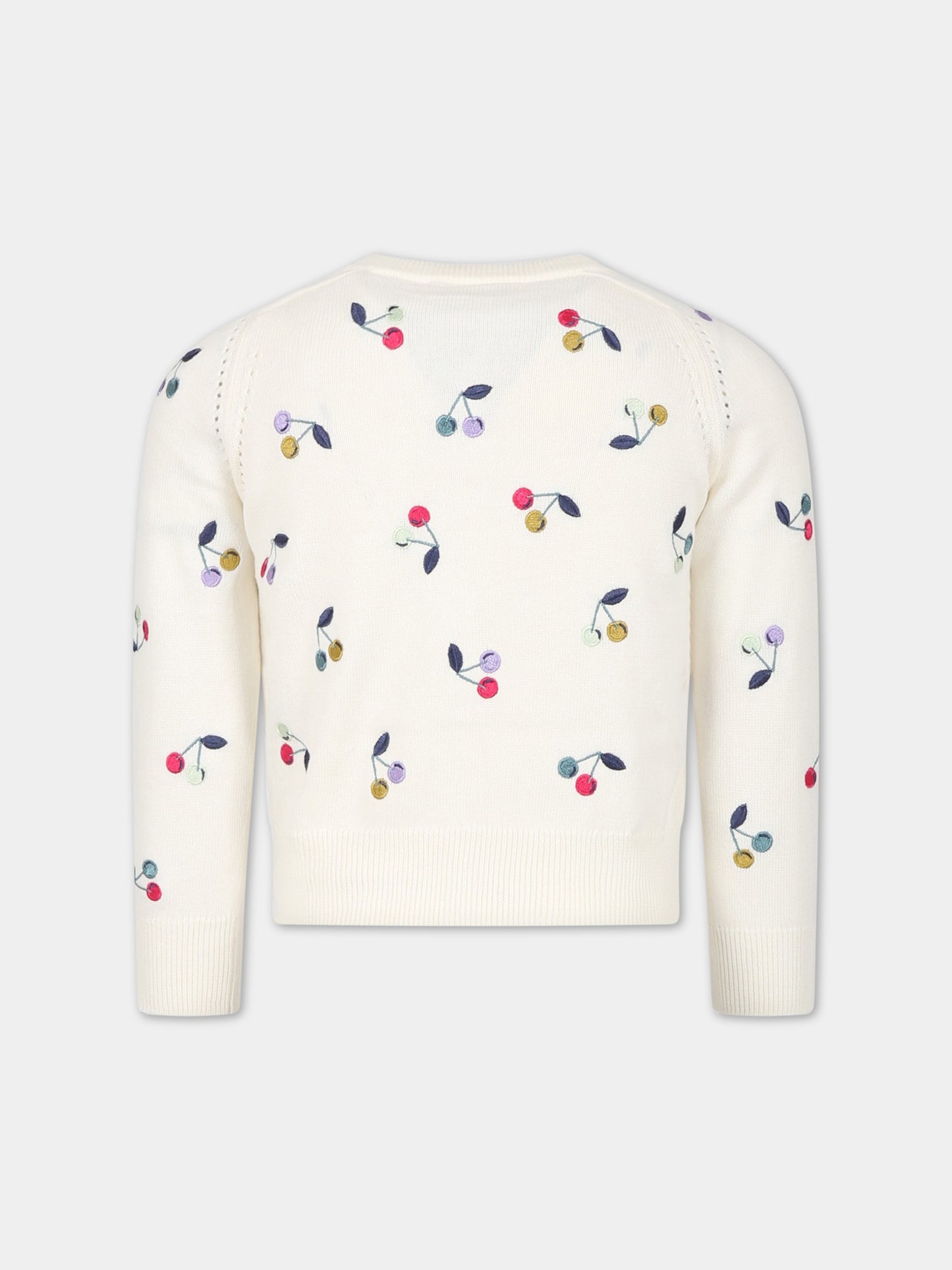Cardigan avorio per bambina con ciliegie ricamate,Bonpoint,S03GCAK00001 180