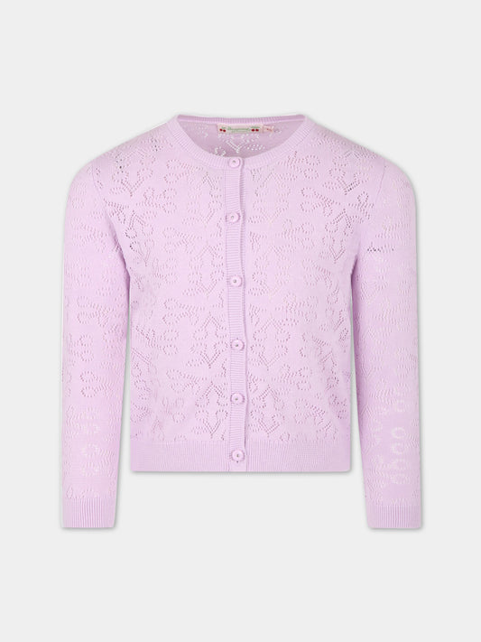 Cardigan lilla per bambina con iconiche ciliegie all-over,Bonpoint,S03GCAK00107 056A