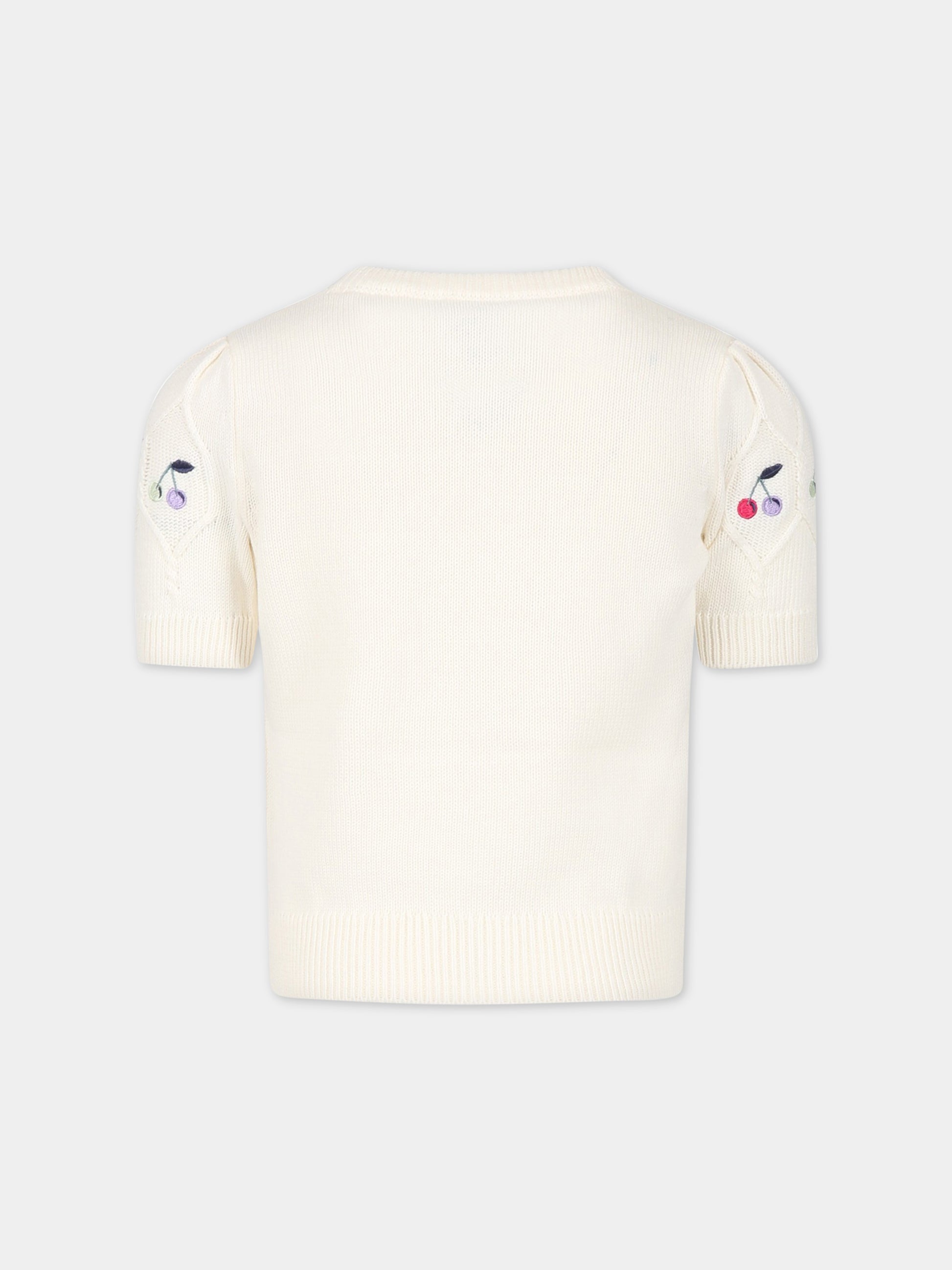 Maglione bianco per bambina con ciliegie ricamate,Bonpoint,S03GJUK00001 080