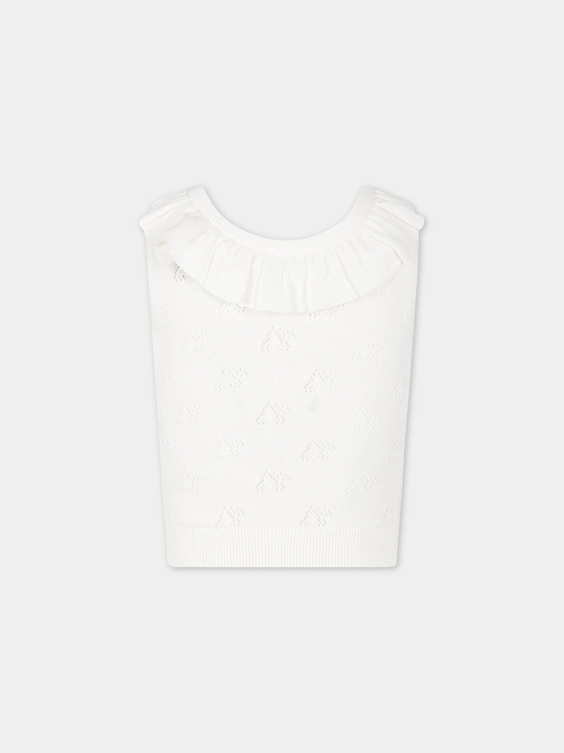 Maglia bianca per bambina con rouches e ciliegie all-over,Bonpoint,S03GJUK00008 002