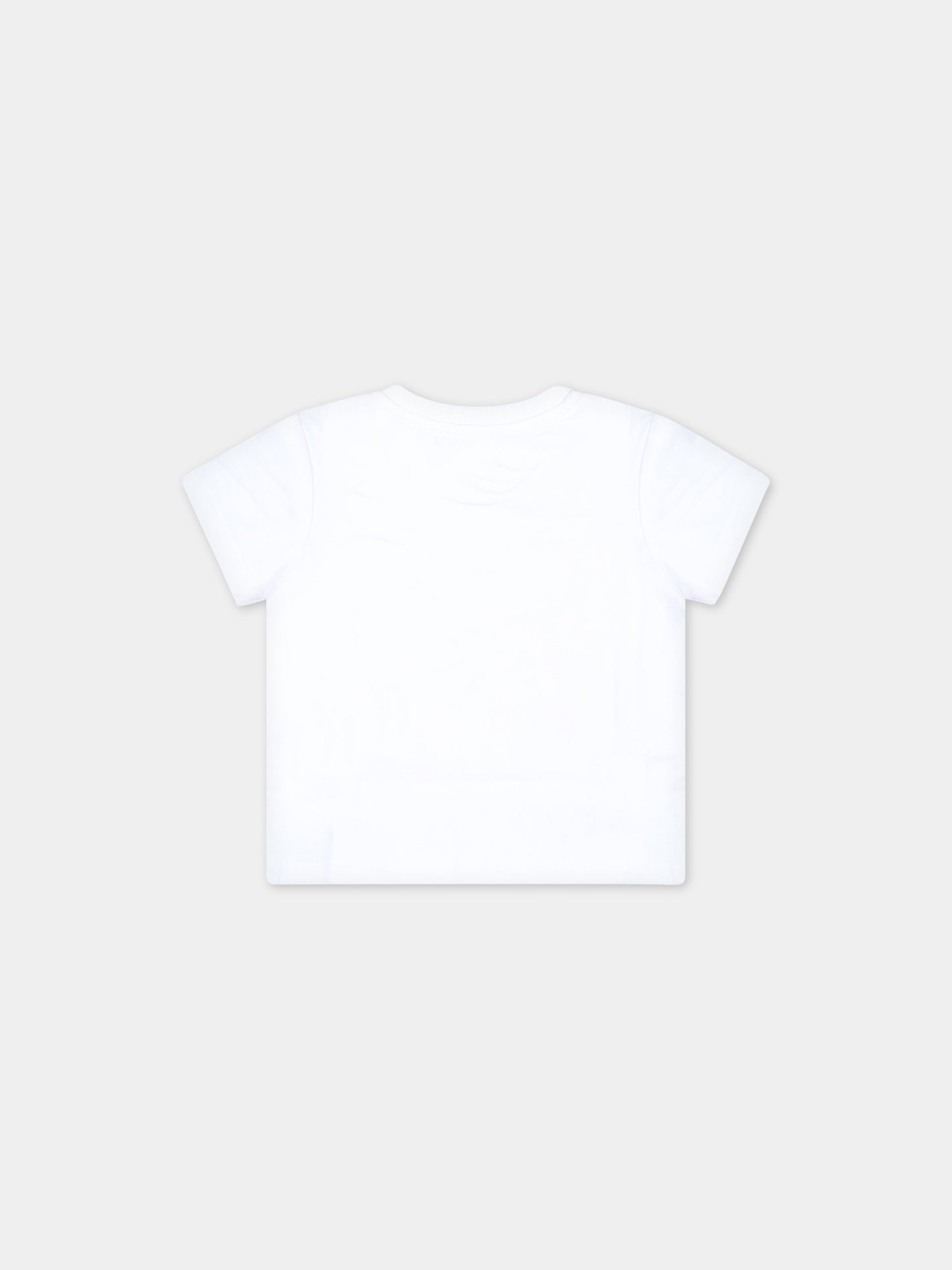 T-shirt bianca per neonati con Teddy Bear sulla spiaggia,Moschino Kids,MMM031 LBA08 10101