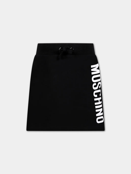 Gonna nera per bambina con logo bianco,Moschino Kids,HCJ01P LDA27 60100