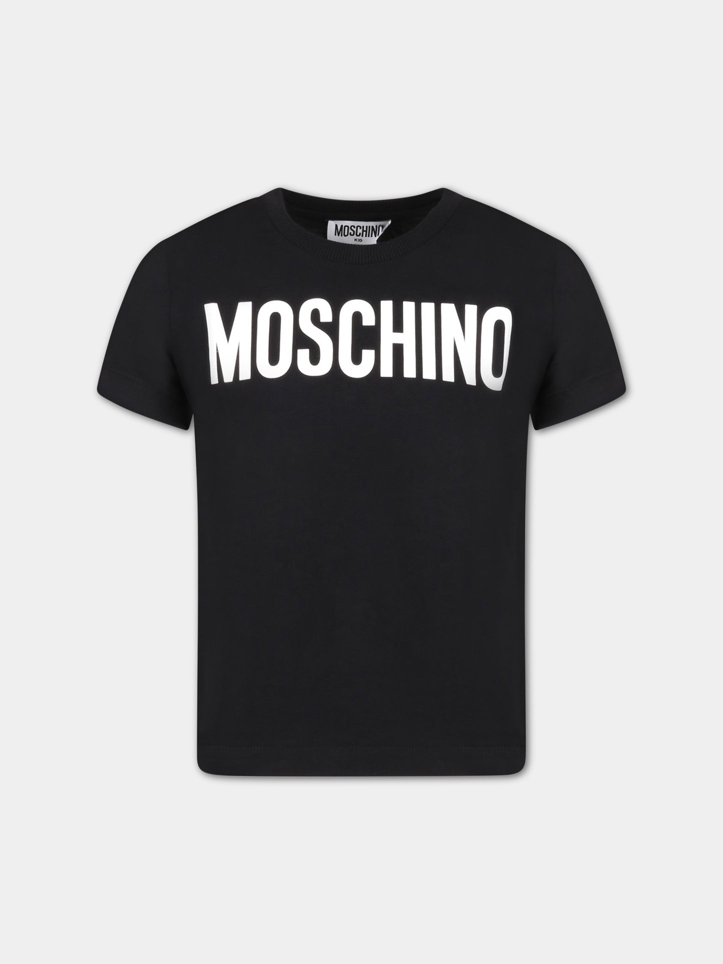 T-shirt nera per bambino con logo bianco,Moschino Kids,HWM03L LAA02 60100