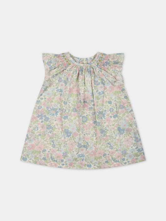 Vestito multicolor per neonata con stampa fiori,Bonpoint,S03XDRW00106 520