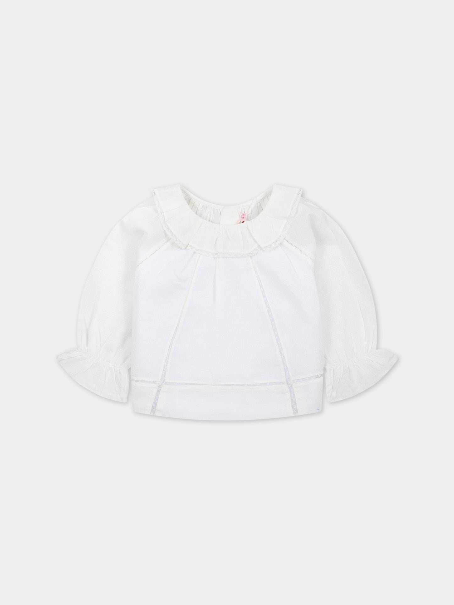Camicia bianca per neonata con rouches e pizzo,Bonpoint,S03XBLW00010 002