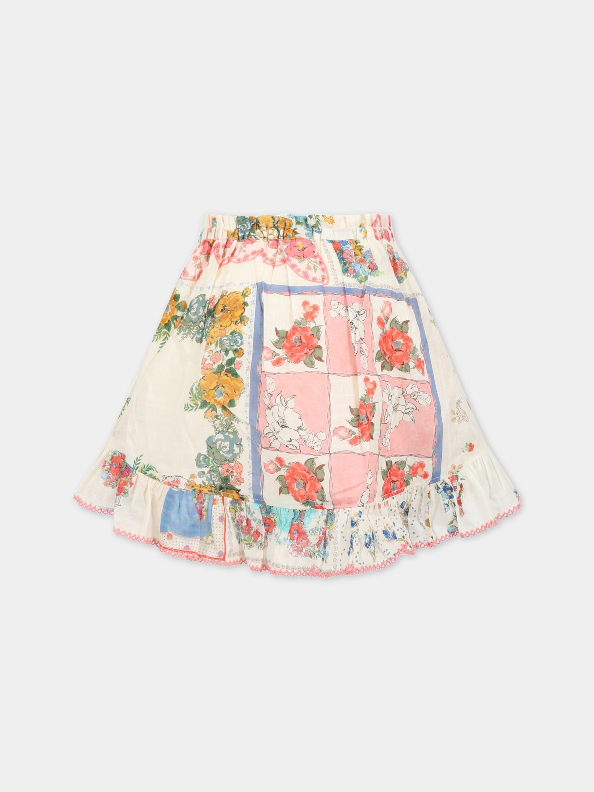Gonna avorio per bambina con stampa floreale,Zimmermann,1779SCLO PPAF