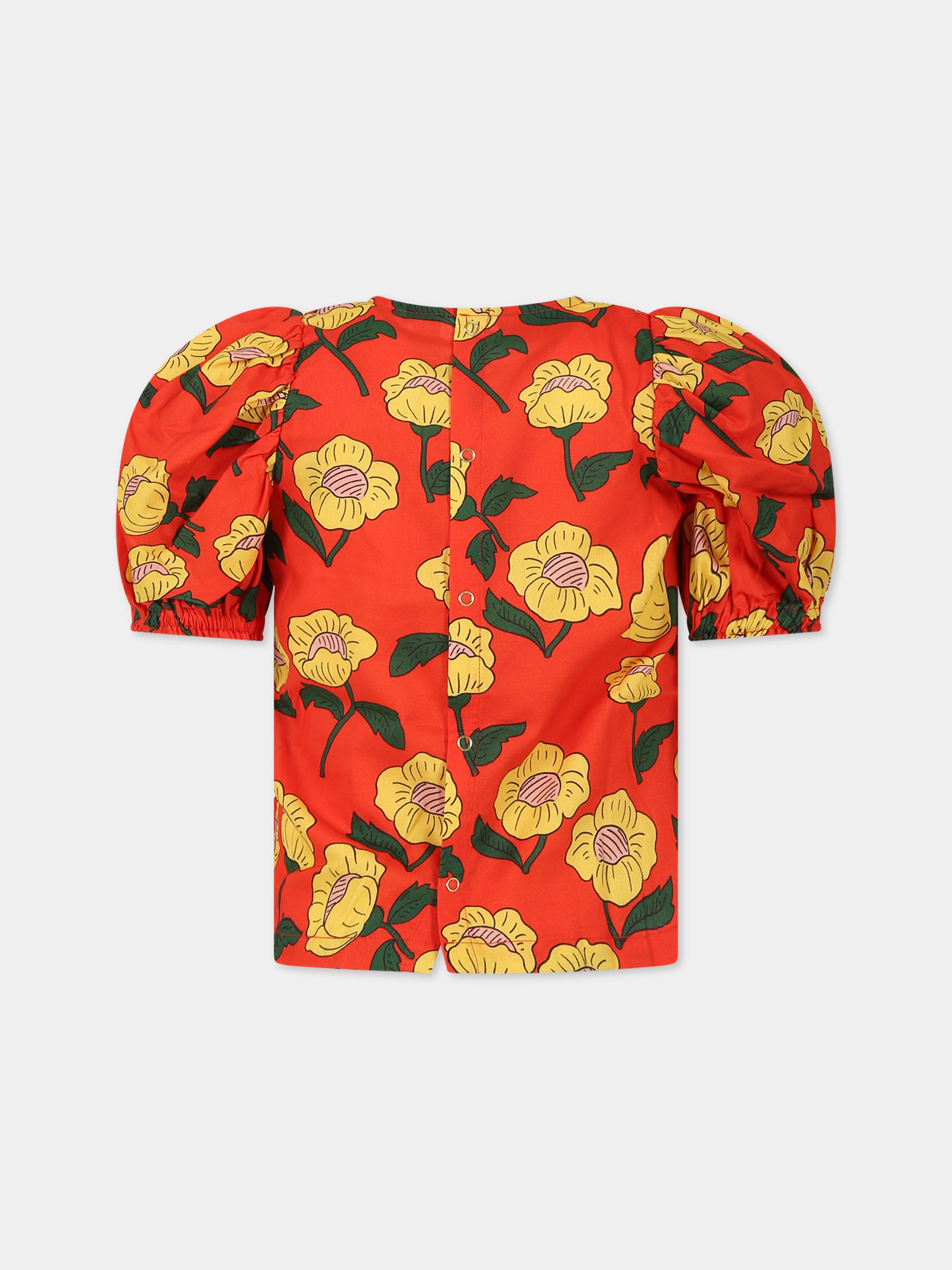 Camicia arancione per bambina con stampa floreale,Mini Rodini,2322011326