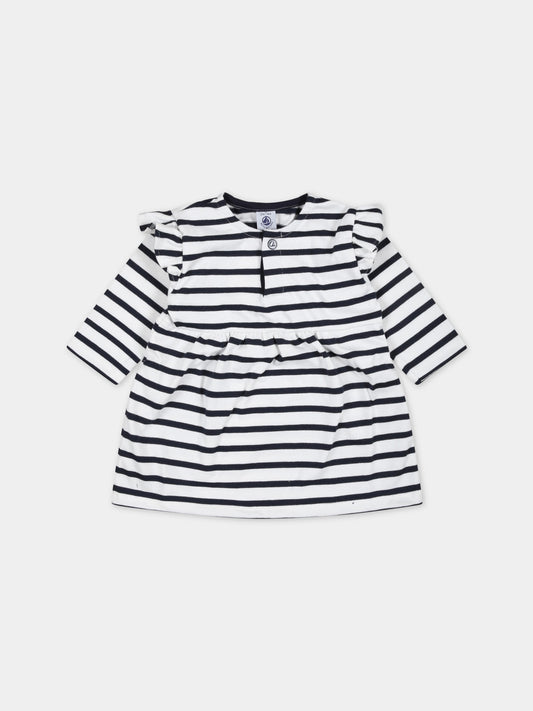 Vestito multicolor per neonata a righe,Petit Bateau,A0723 MARSHMALLOW/SMOKING