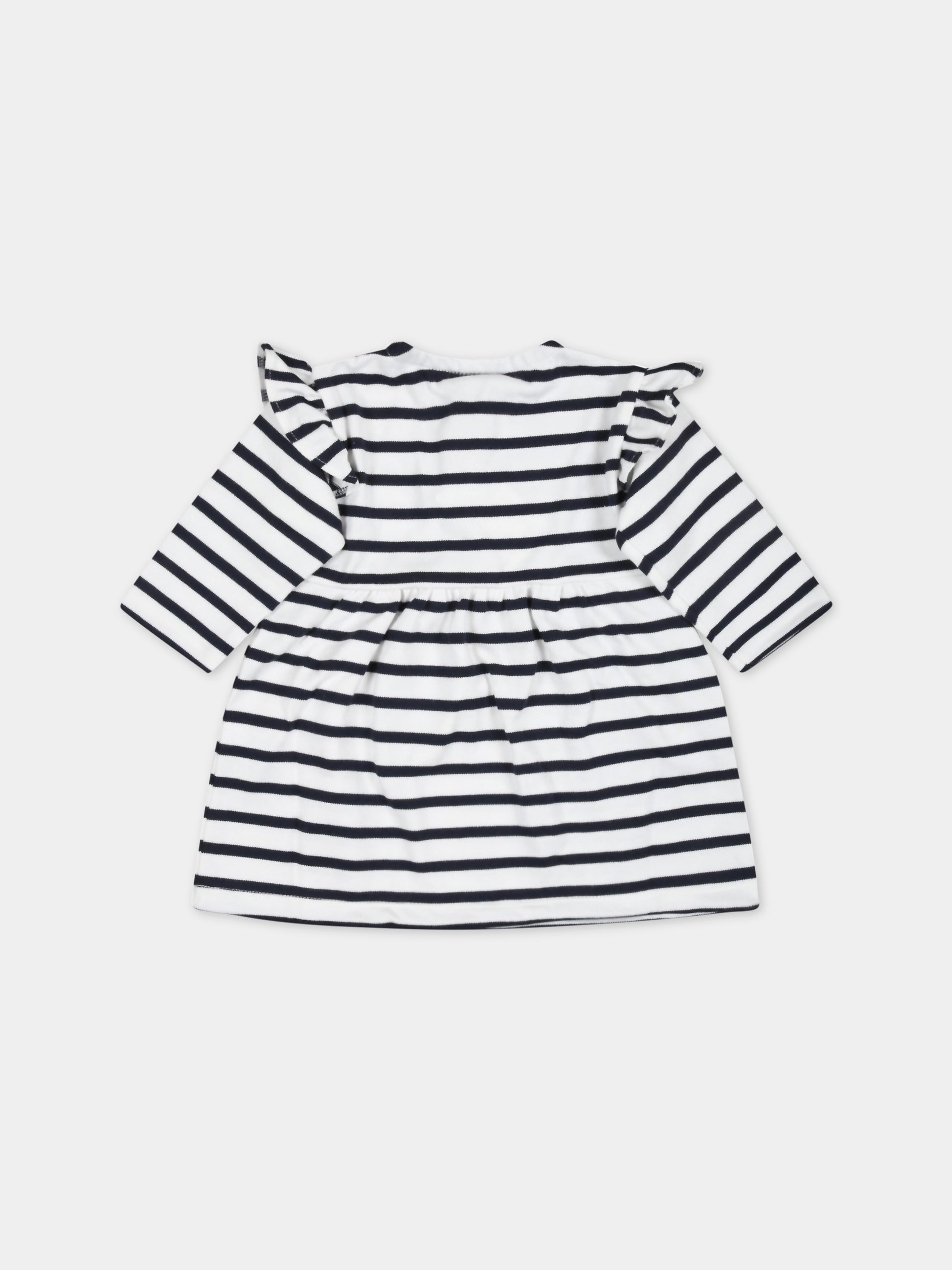 Vestito multicolor per neonata a righe,Petit Bateau,A0723 MARSHMALLOW/SMOKING