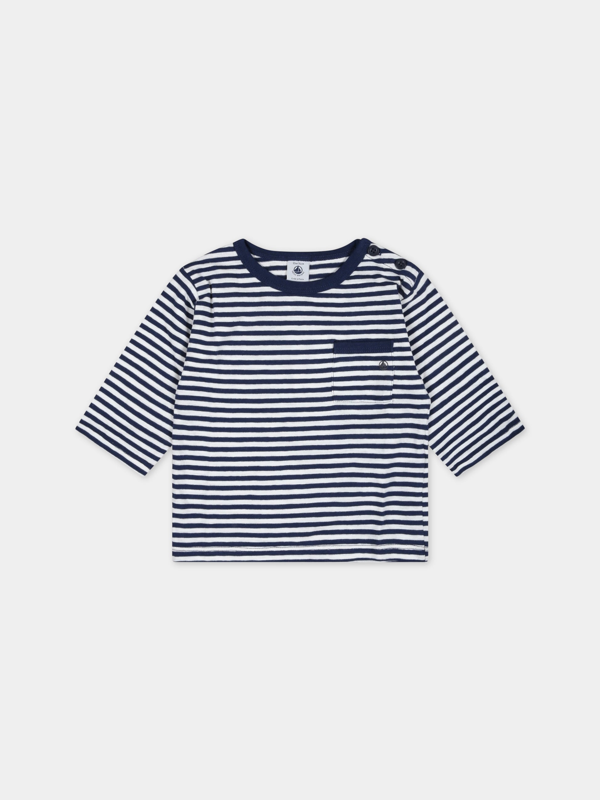 T-shirt multicolor a righe per neonato con logo,Petit Bateau,A0727 MEDIEVAL/MARSHMALLOW