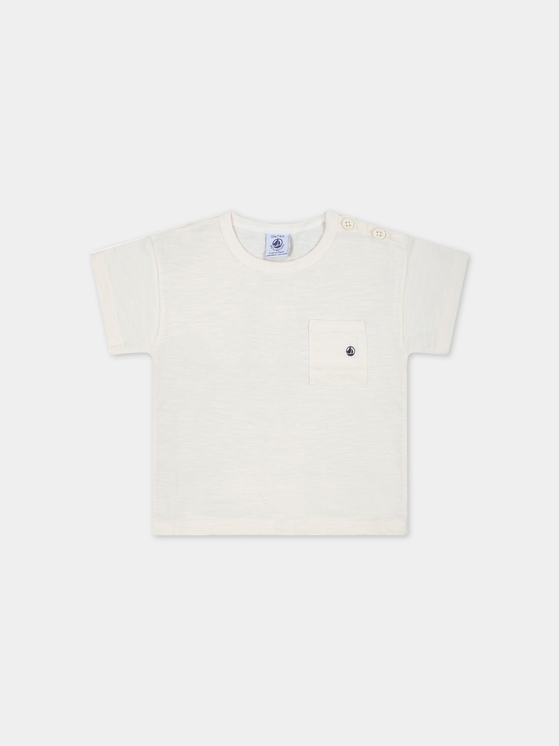 T-shirt avorio per neonato con logo blu,Petit Bateau,A07BA AVALANCHE