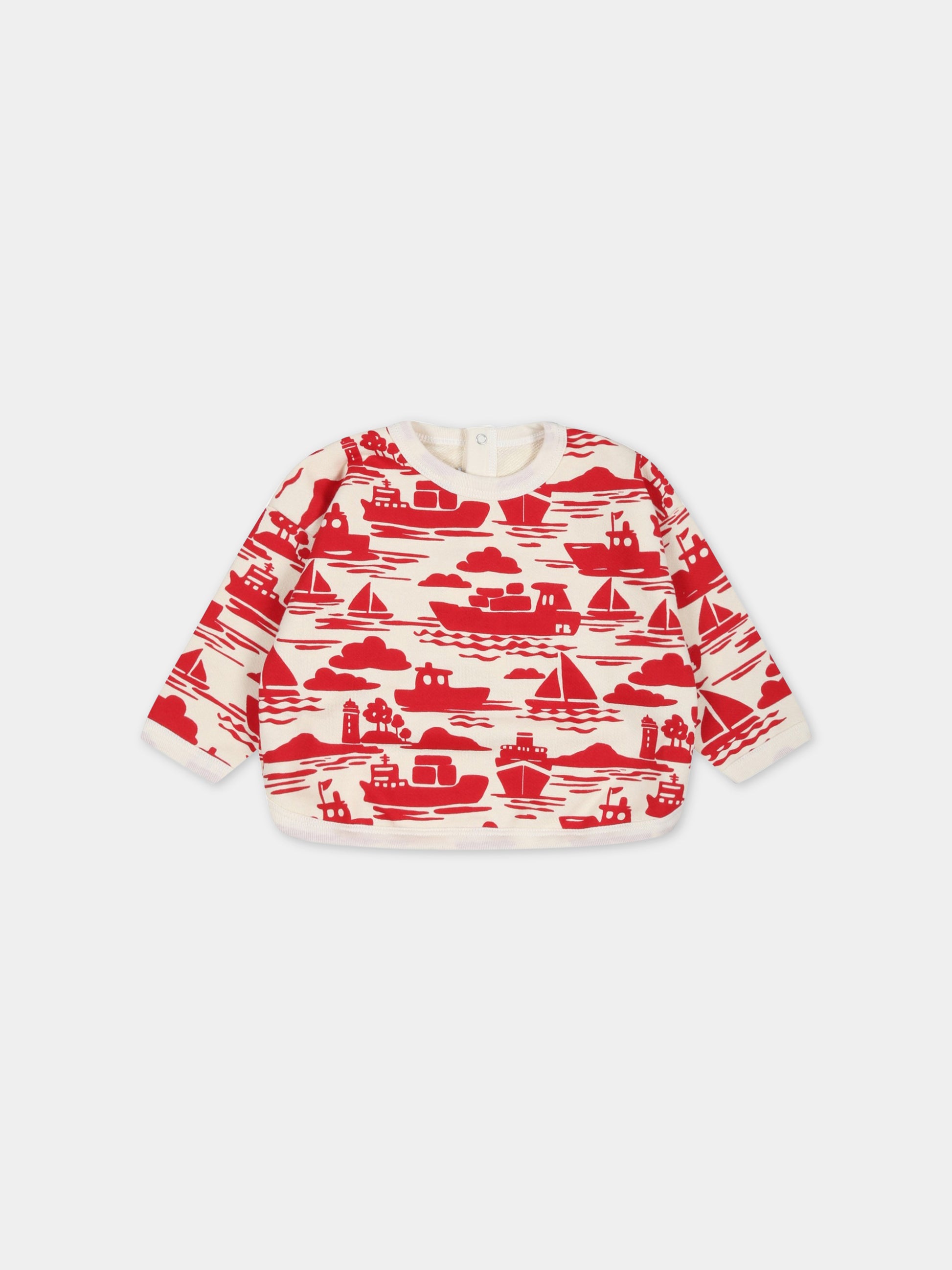Felpa multicolor per neonato con navi rosse,Petit Bateau,A0784 AVALANCHE/ROUGE