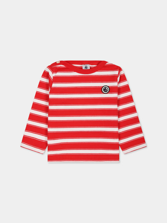 T-shirt rossa per neonati con logo,Petit Bateau,A075Y PEPS/MARSHMALLOW