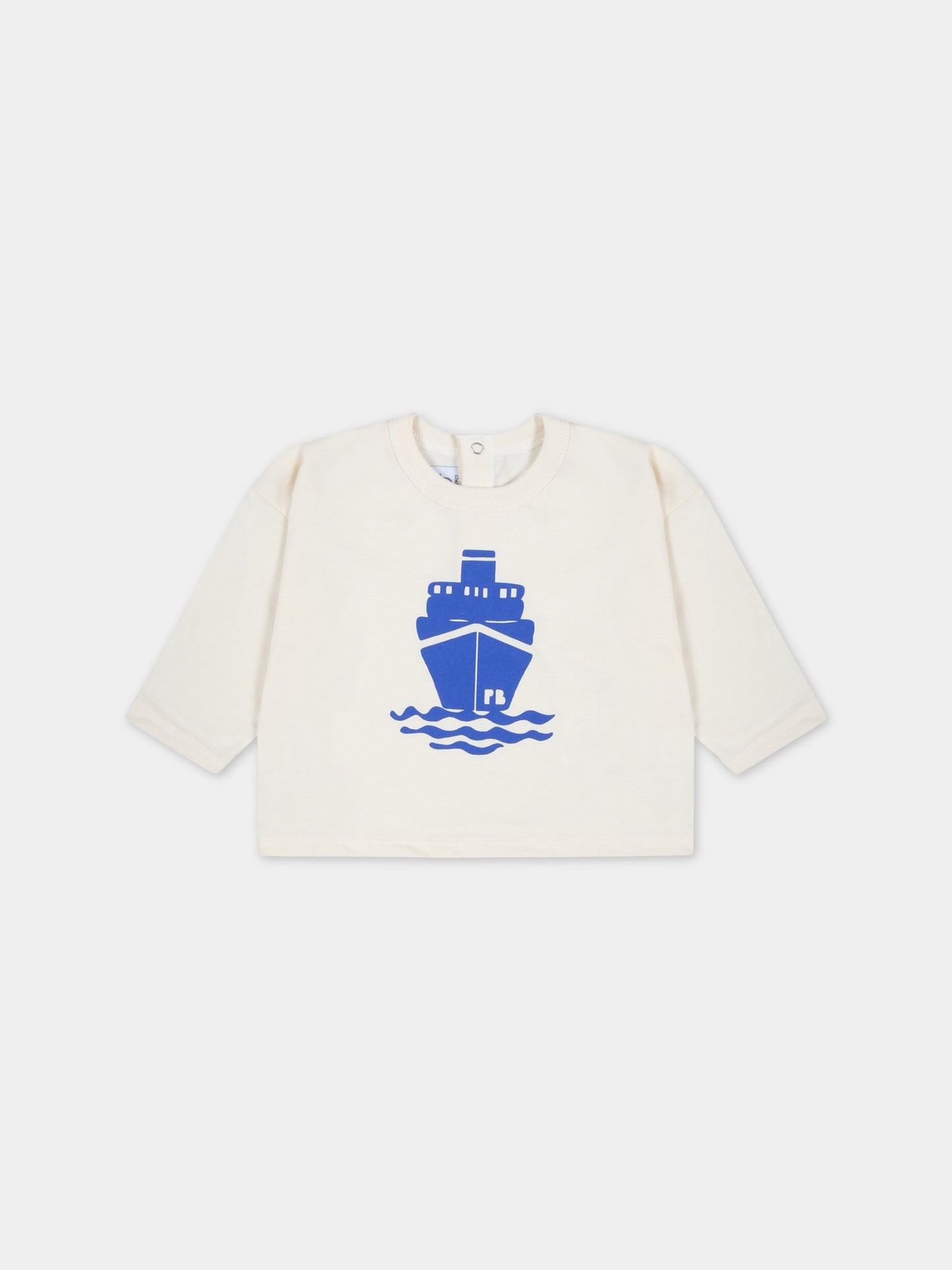T-shirt avorio per neonato con barca blu,Petit Bateau,A07PX AVALANCHE