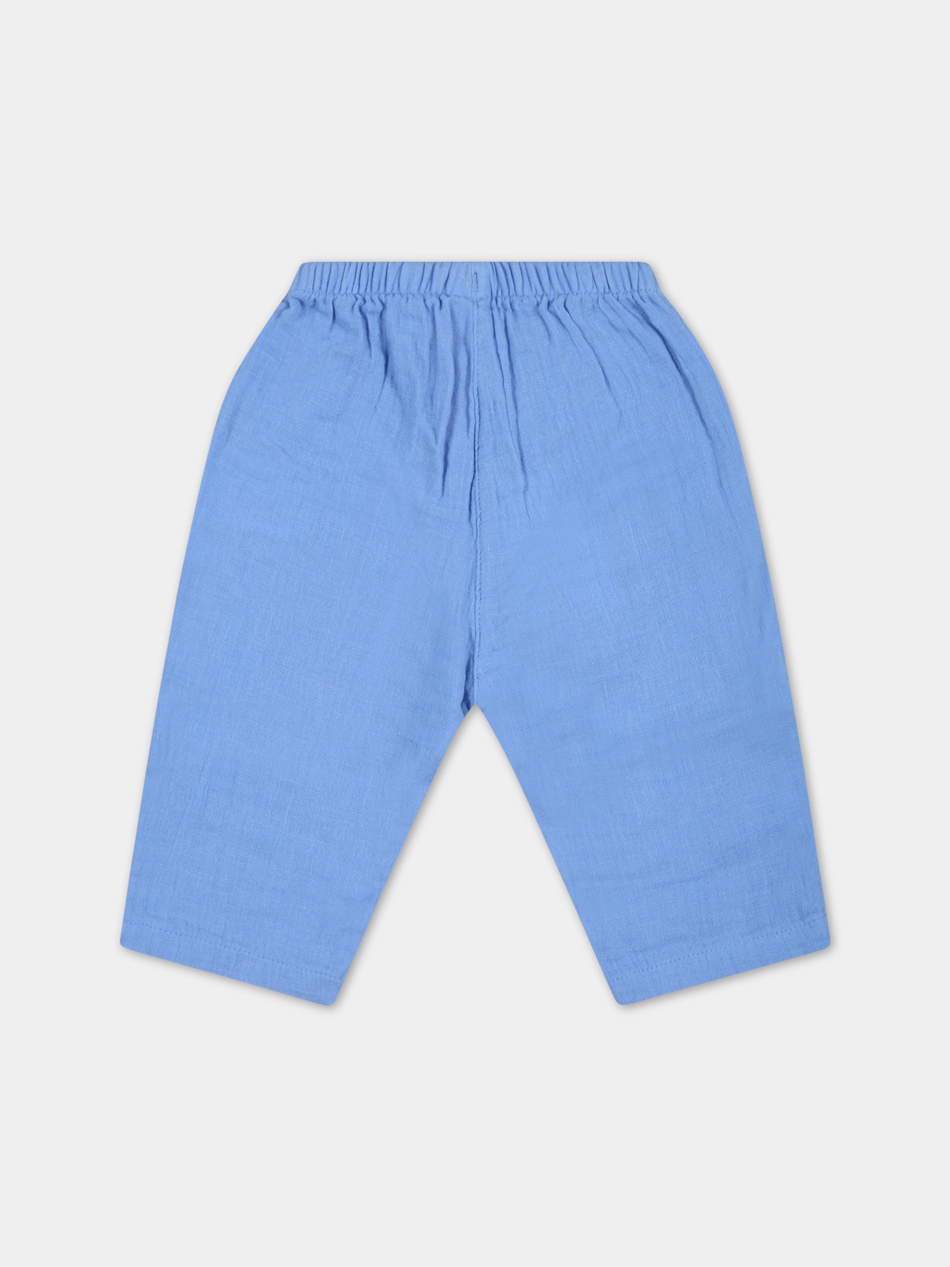 Pantaloni azzurri per neonato con patch logato,Petit Bateau,A0750 EDNA