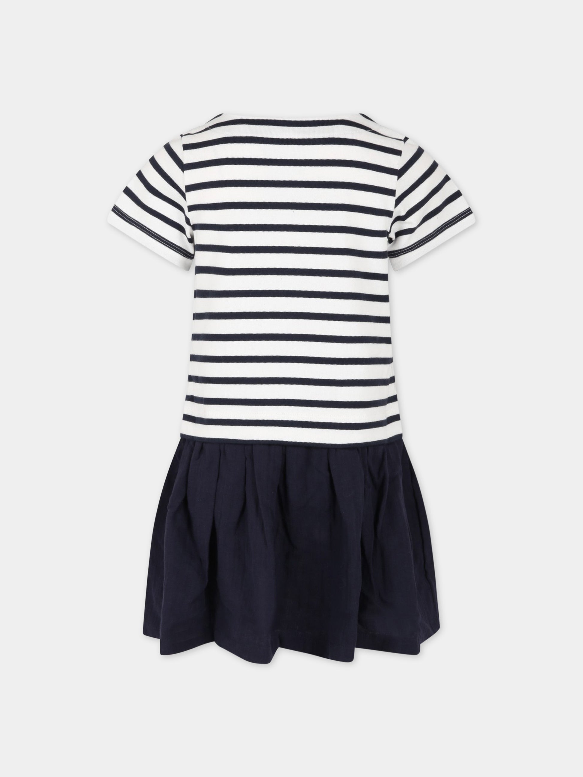 Vestito bianco per bambina con logo blu,Petit Bateau,A06V7 MARSHMALLOW/SMOKING