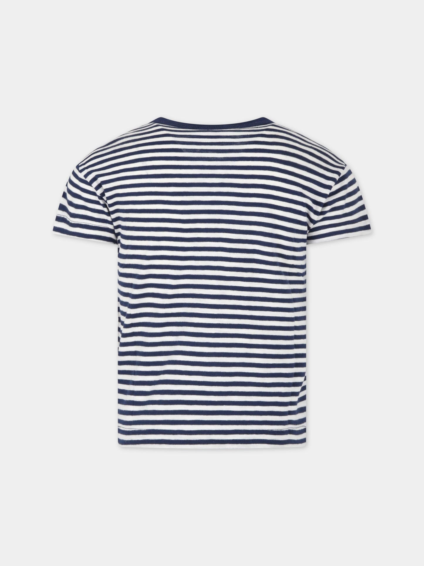 T-shirt multicolor a righe per bambino con logo,Petit Bateau,A06XM MEDIEVAL/MARSHMALLOW