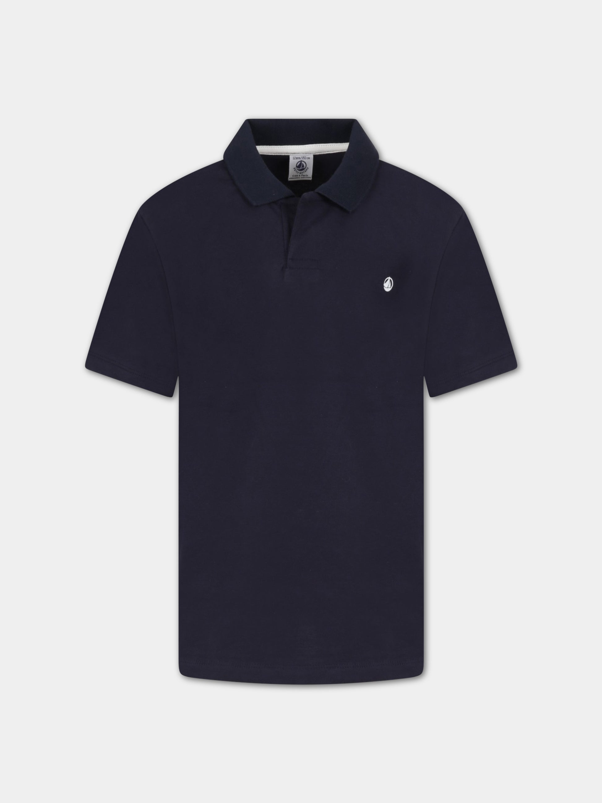 Polo blu per bambino con logo bianco,Petit Bateau,A072G SMOKING