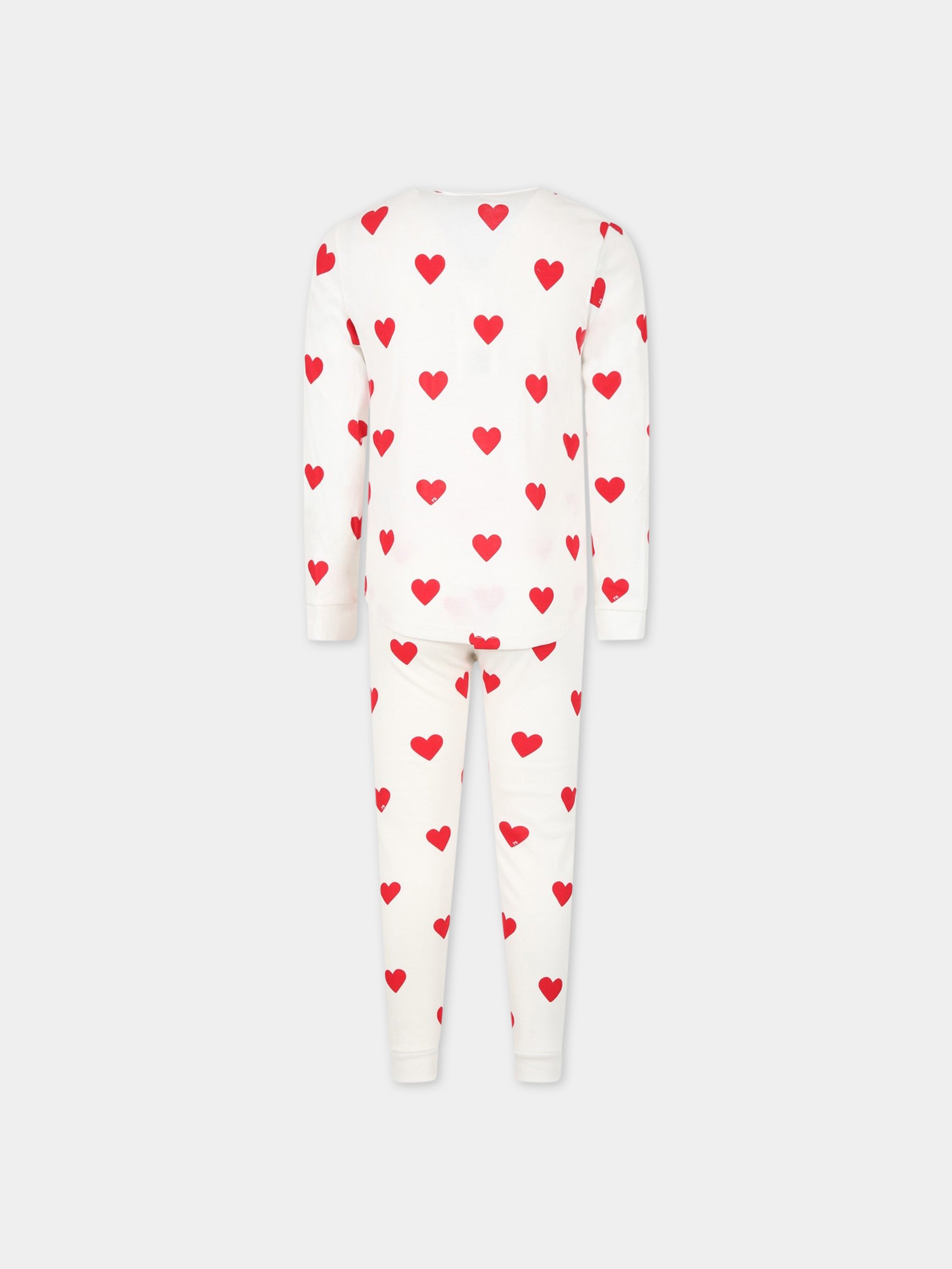Pigiama bianco per bambina con cuori logati,Petit Bateau,59401 MARSHMALLOW/TERKUIT