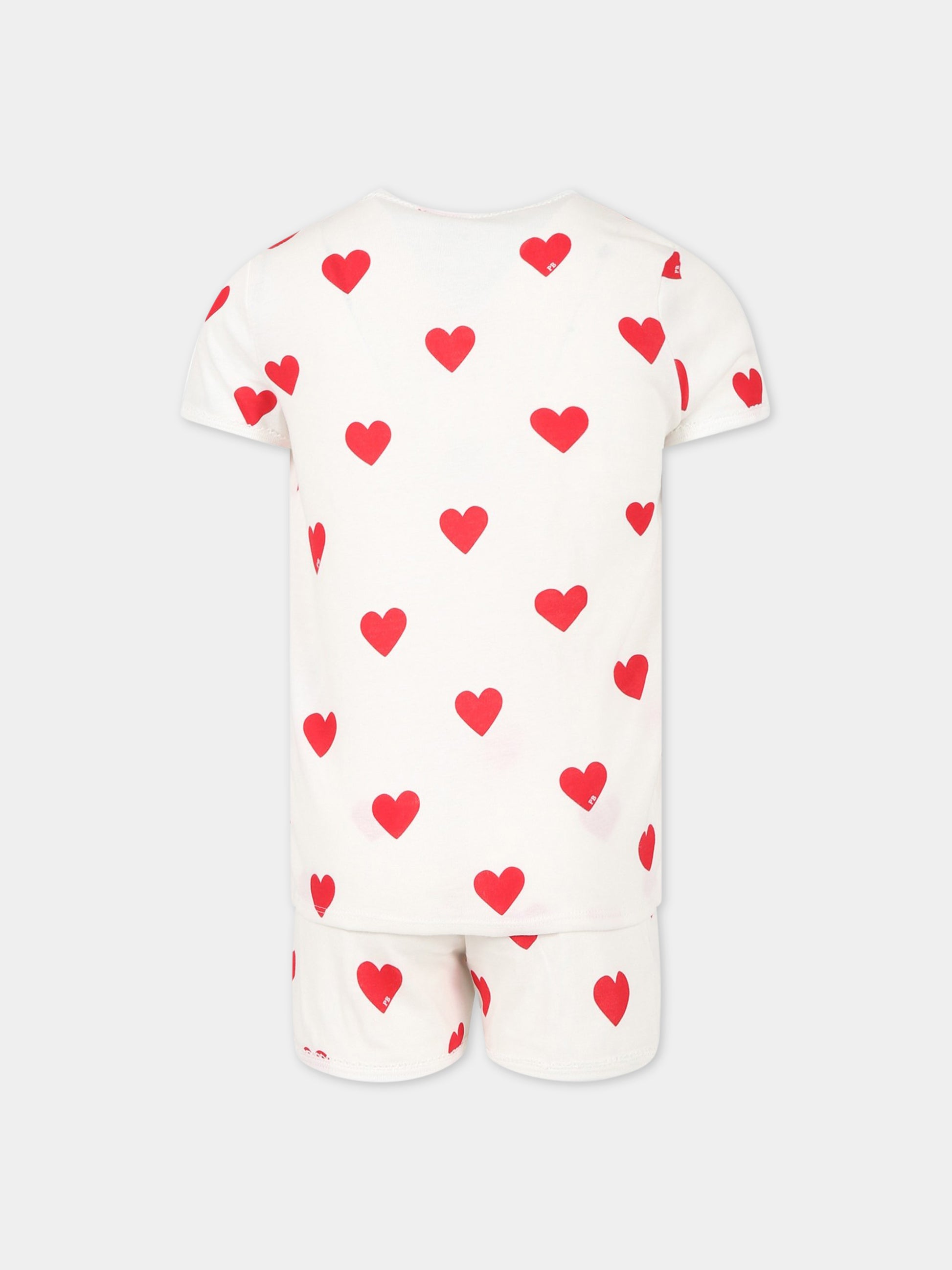 Pigiama bianco per bambina con cuori logati,Petit Bateau,A00KG MARSHMALLOW/TERKUIT