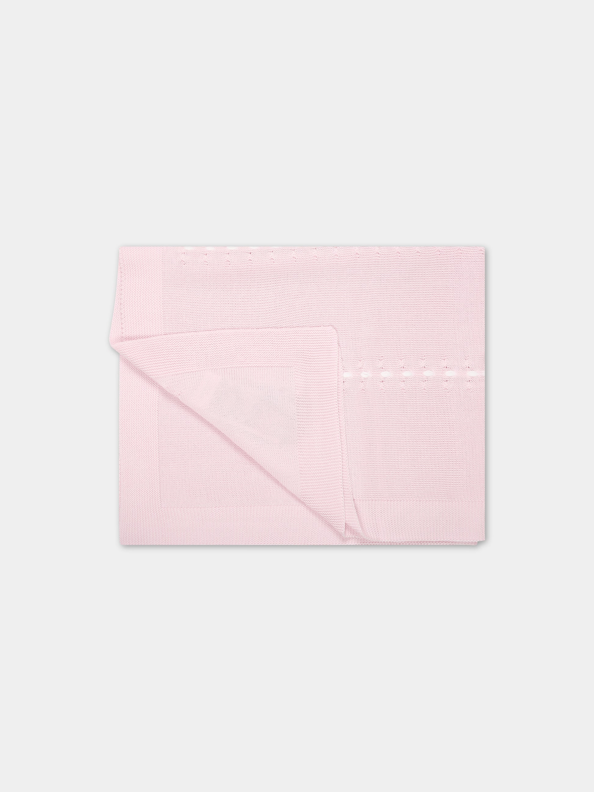 Coperta rosa per neonata con dettagli bianchi,Scaldacuore,TR16 ROSA