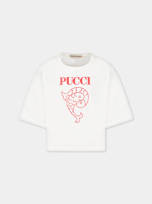 T-shirt bianca per bambina con logo,Emilio Pucci Junior,PS8B41 J0177 101RO
