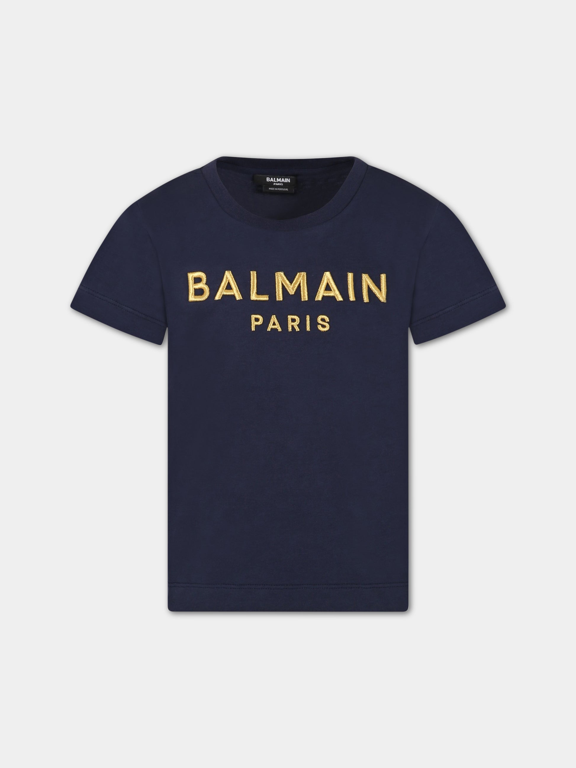 T-shirt blu per bambino con logo,Balmain Kids,BS8B31 Z0082 649OR