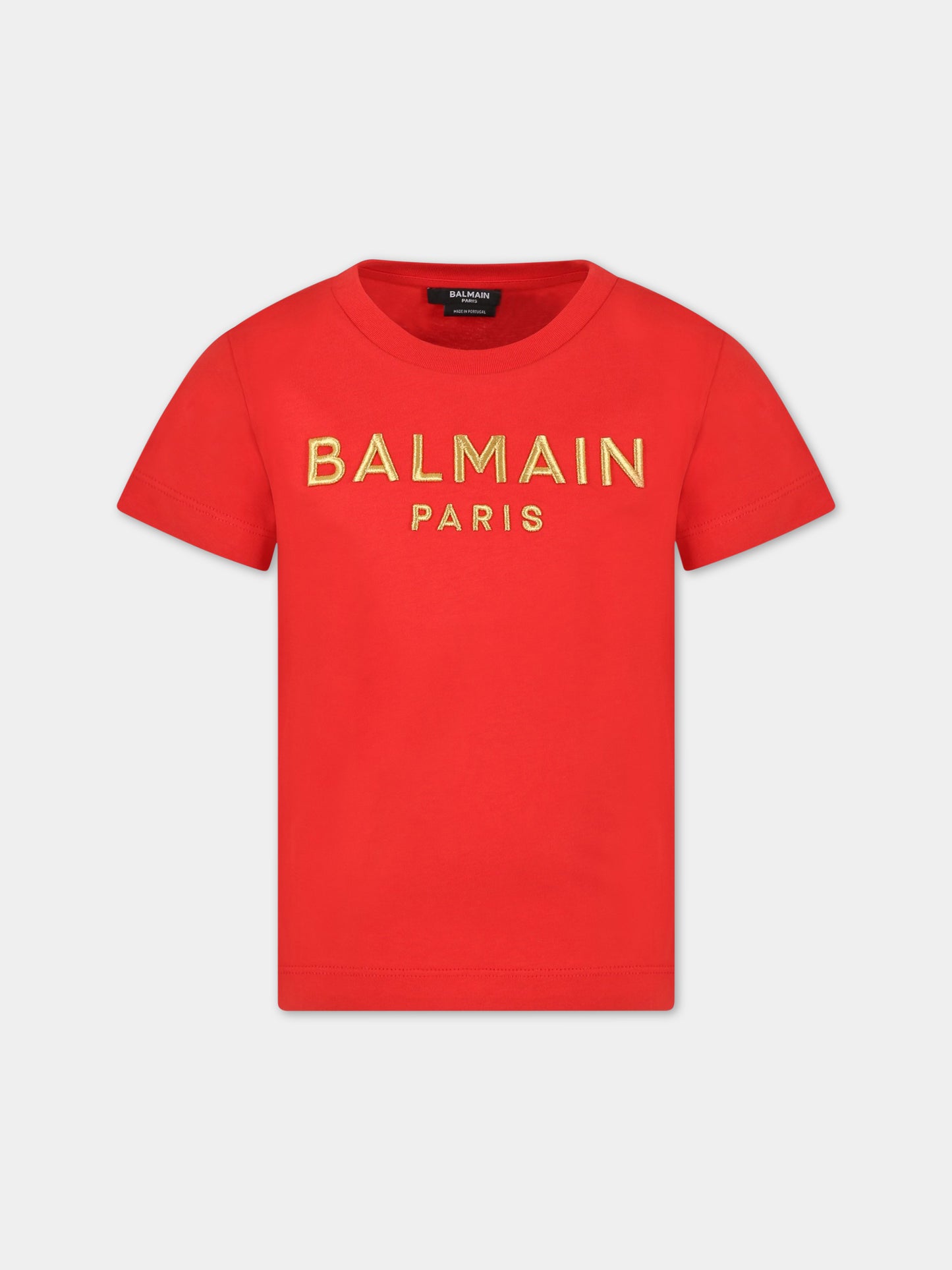 T-shirt rossa per bambino con logo,Balmain Kids,BS8B31 Z0082 412OR