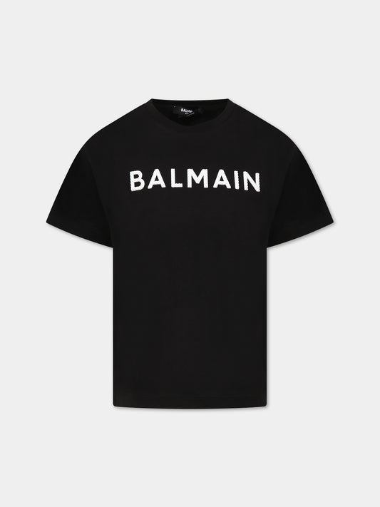 T-shirt nera per bambini con logo,Balmain Kids,BS8R41 J0177 930BC