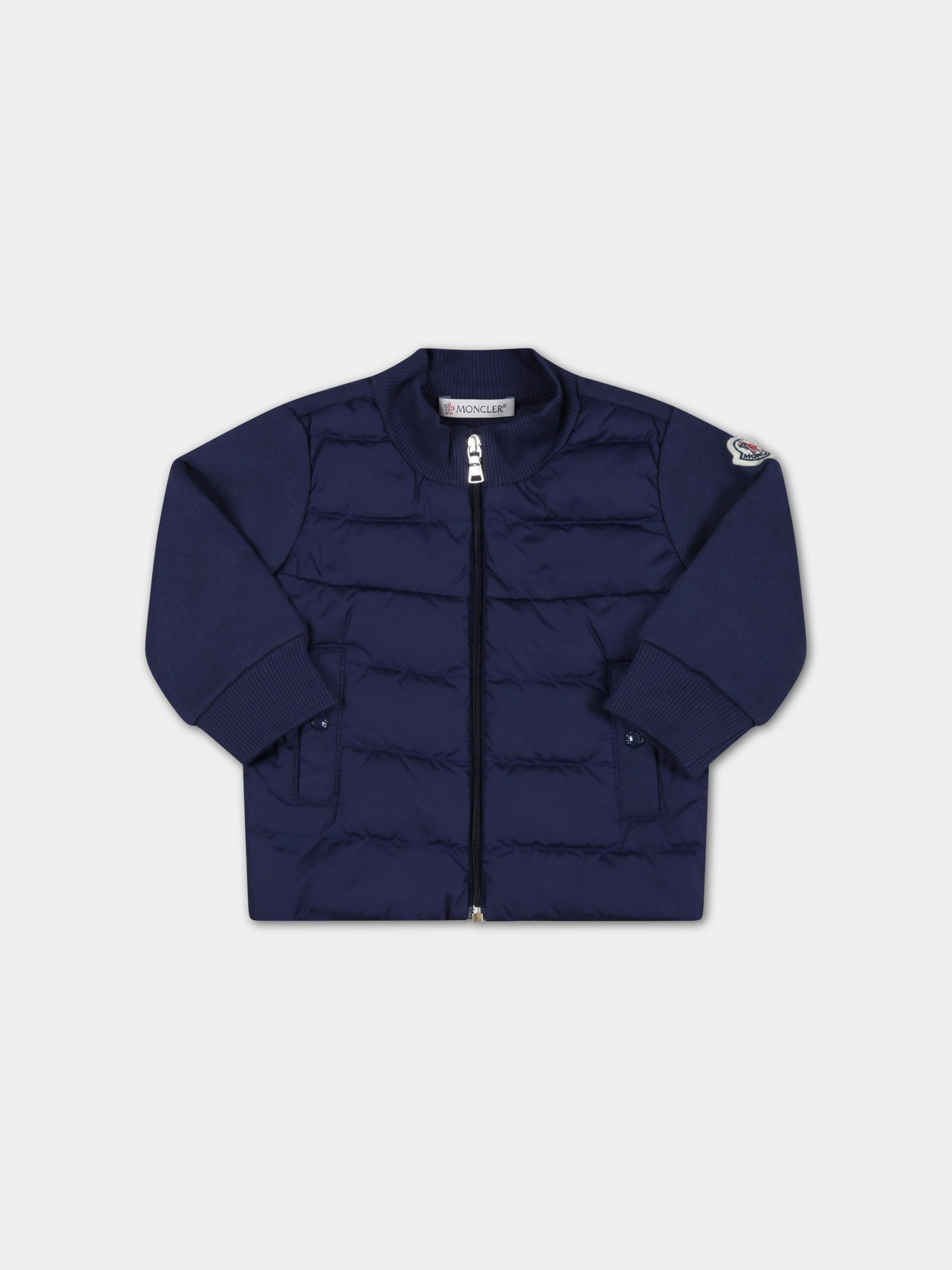 Felpa blu per neonato con patch logato,Moncler Kids,951 8G00002 809DK 741