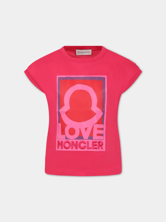 T-shirt fucsia per bambina con logo,Moncler Kids,954 8P00001 899WA 562