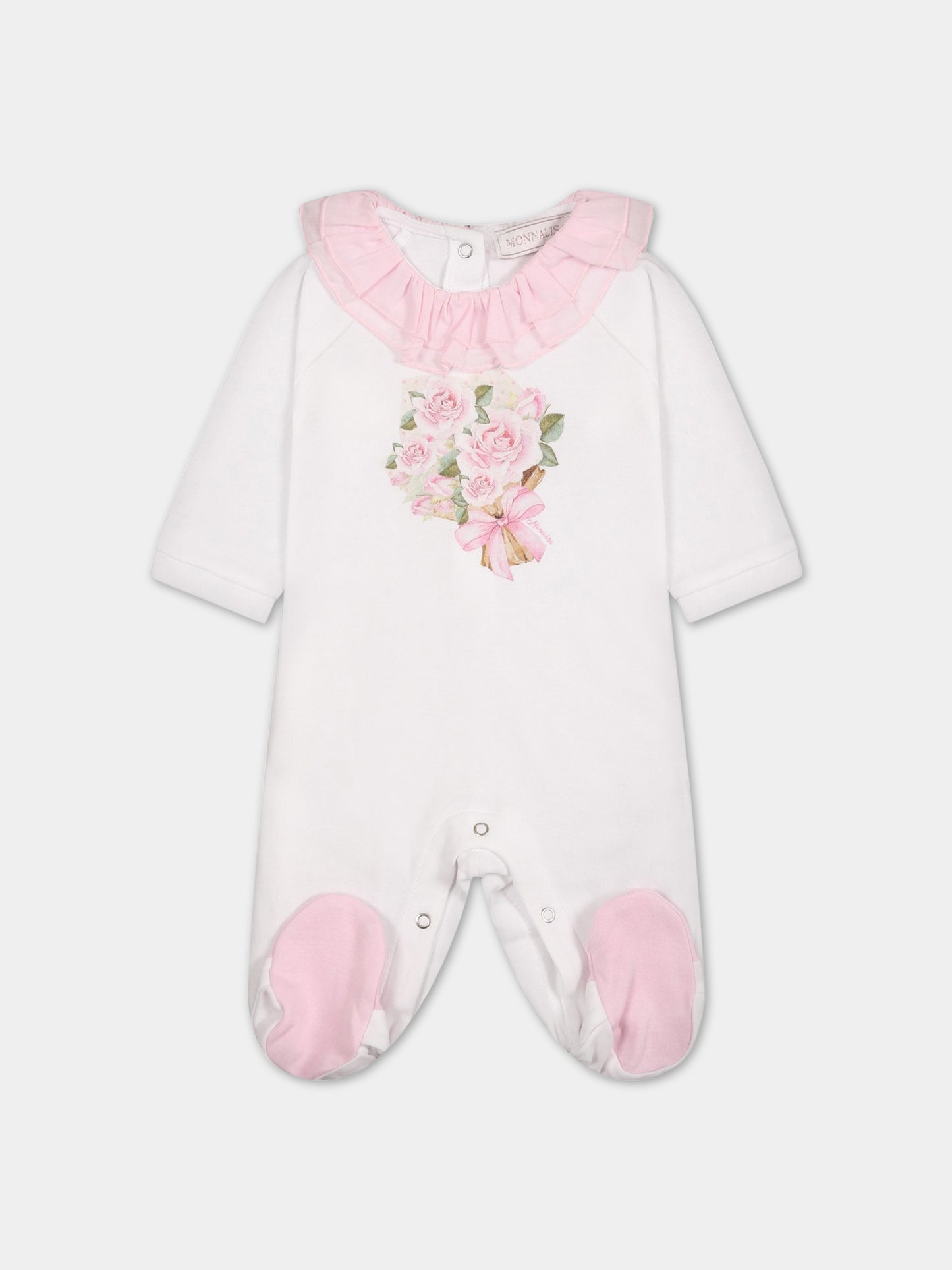 Tutina bianca per neonata con stampa e logo,Monnalisa,35A212 1000 0099