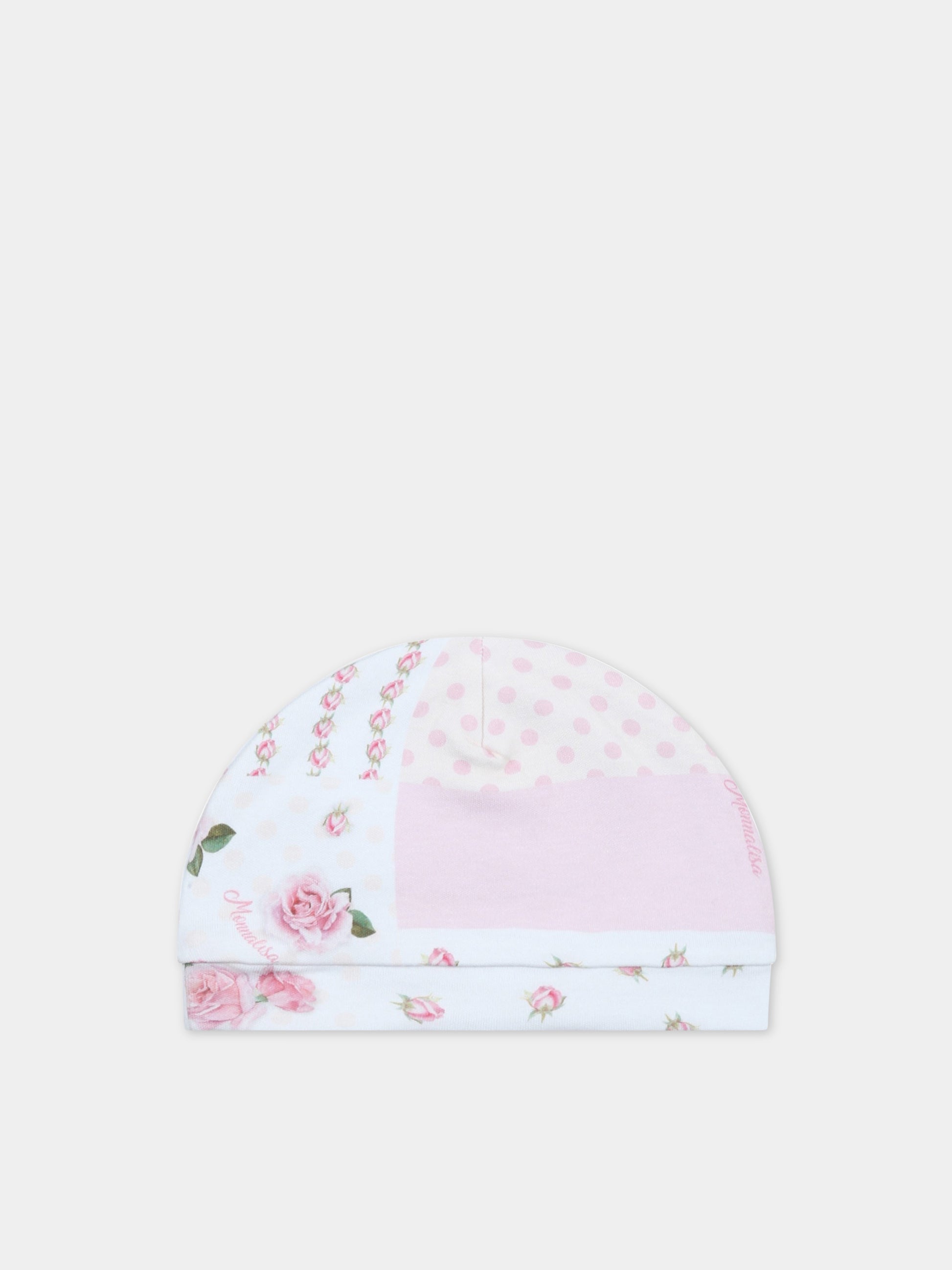 Cappello bianco per neonata con stampa floreale,Monnalisa,35A009 1035 0099