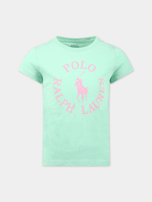 T-shirt verde per bambina con logo e iconico cavallino,Ralph Lauren Kids,903863004