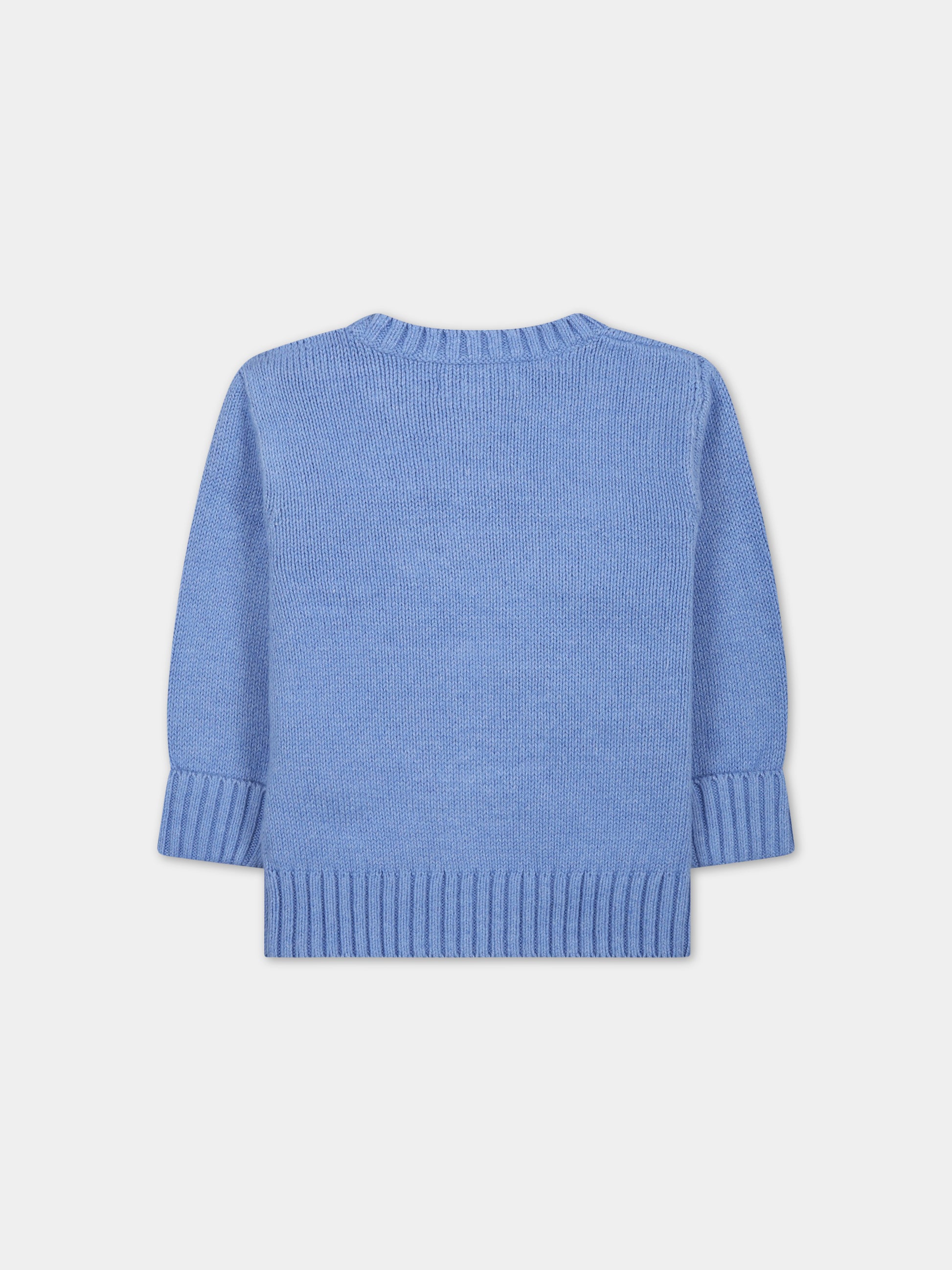 Maglione celeste per neonato con orso e logo,Ralph Lauren Kids,900999001