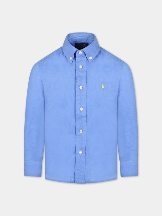 Camicia azzurro per bambino con logo,Ralph Lauren Kids,865270003