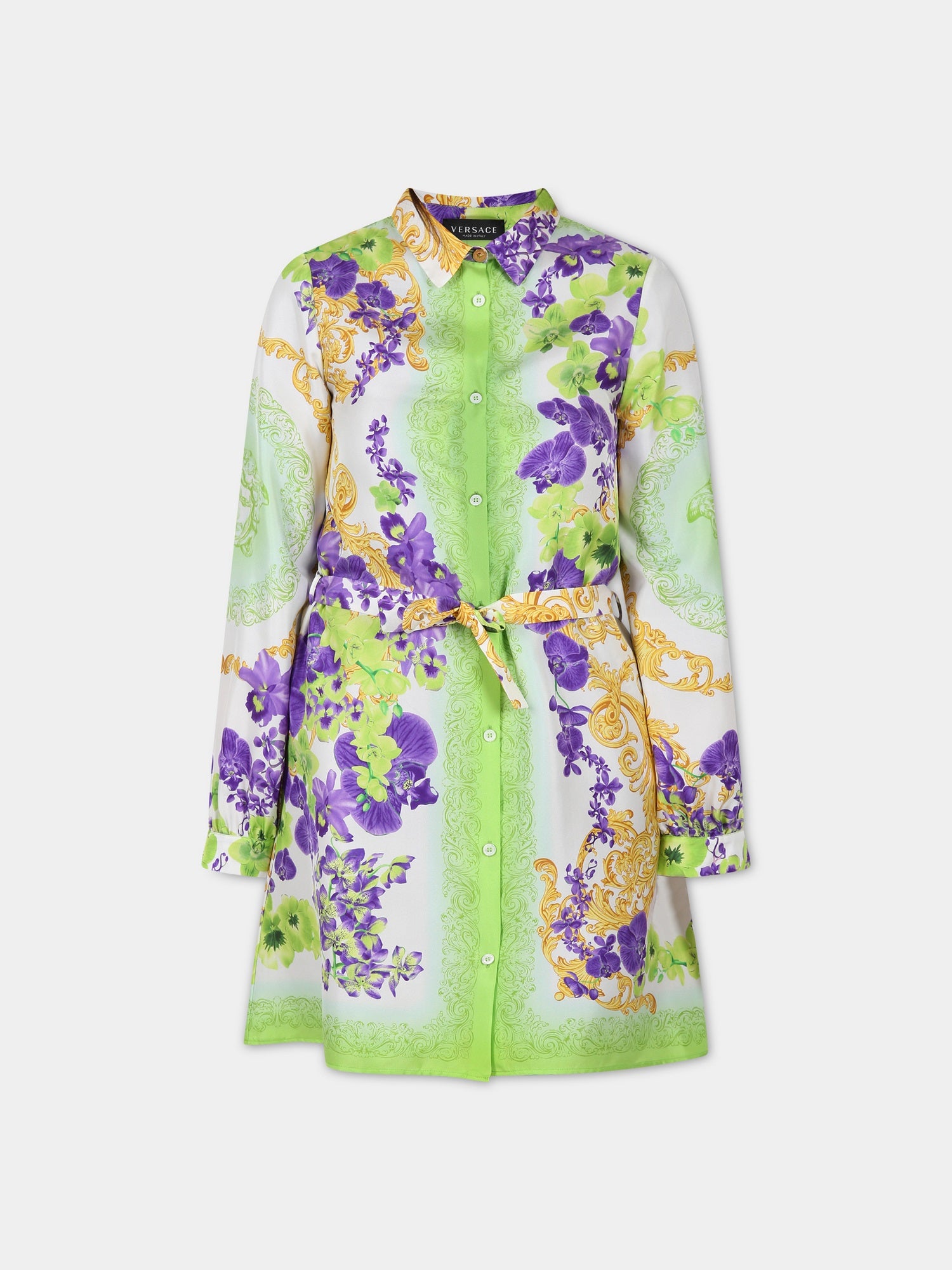 Vestito multicolor per bambina con iconica stampa orchidea,Versace,1003517 1A06469 5W270