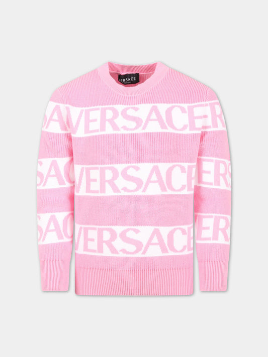 Maglione rosa per bambina con logo,Versace,1008057 1A05822 2PH20