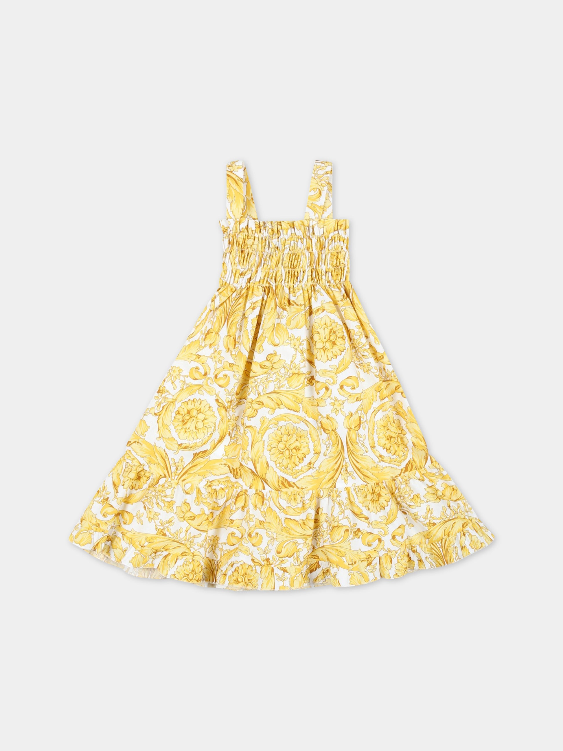 Vestito bianco e dorato per neonata con pattern Barocco,Versace,1000050 1A02460 5W050