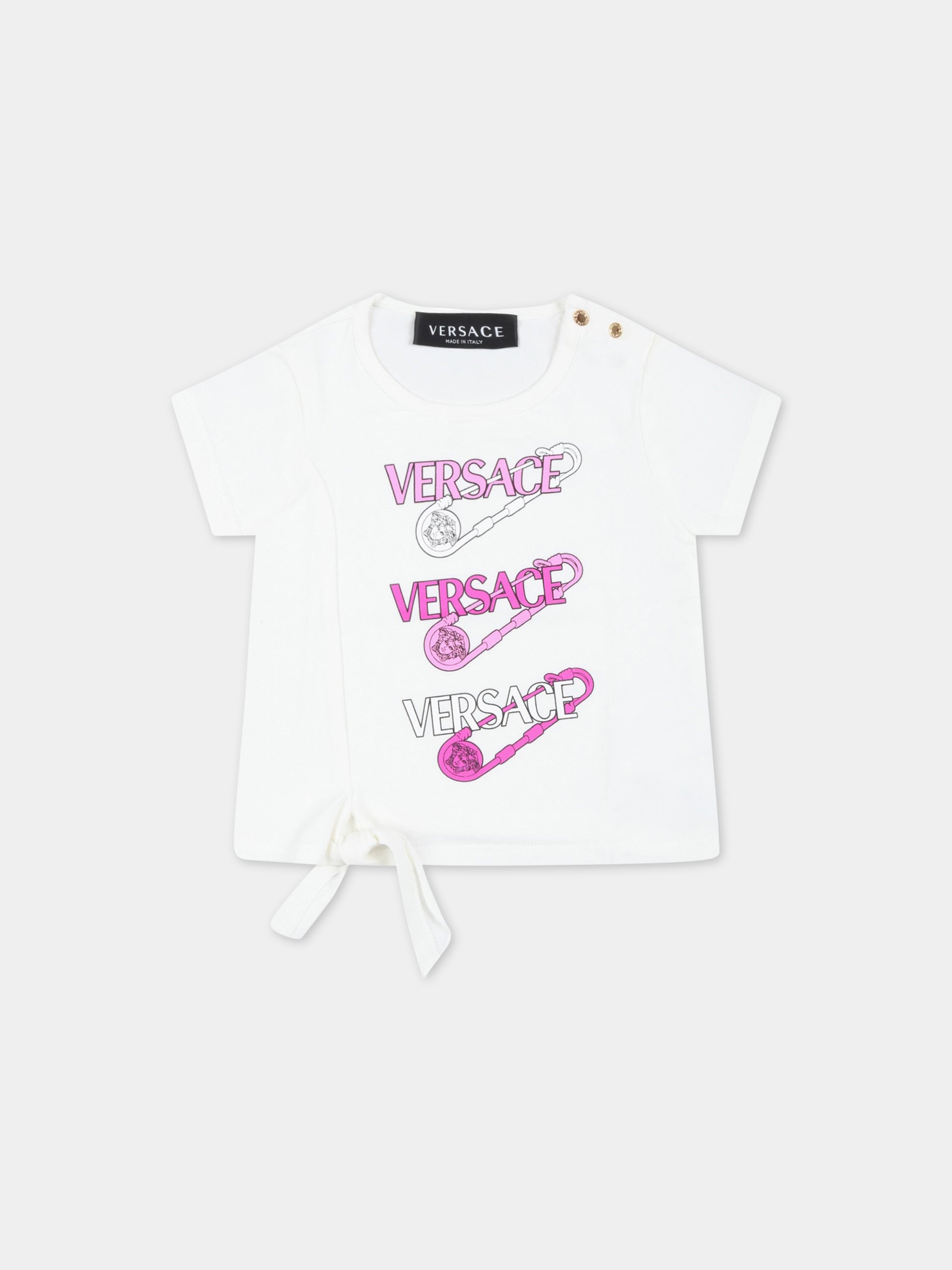 T-shirt bianca per neonata con loghi,Versace,1009113 1A06482 2W070