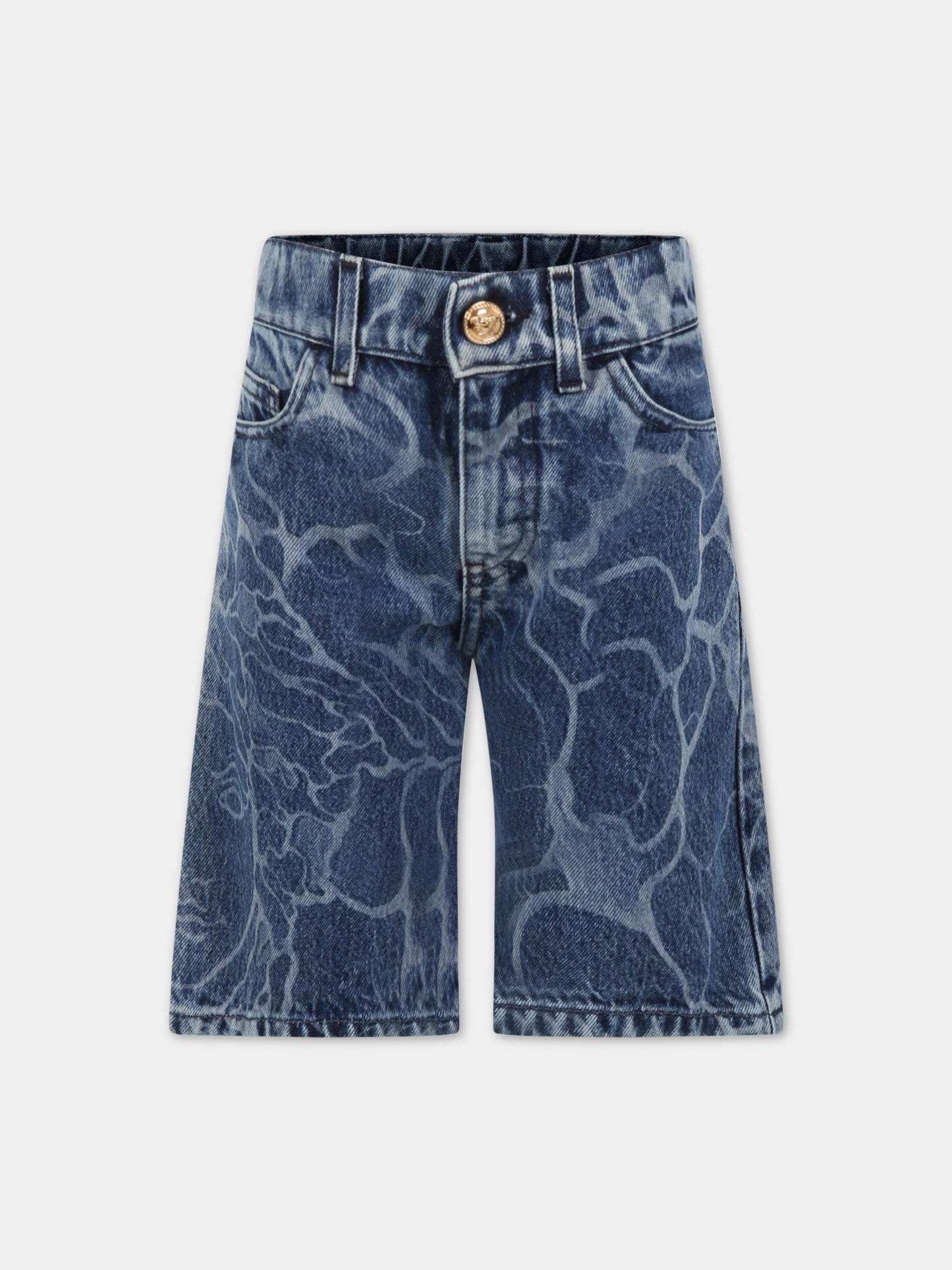 Bermuda jeans blu per bambino con stampa medusa,Versace,1008047 1A05794 2D190