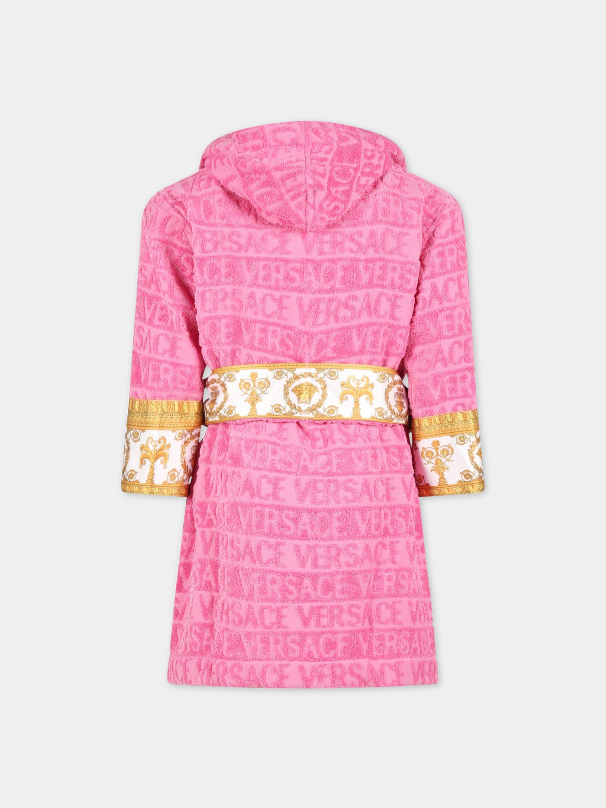 Accappatoio rosa per bambina con logo e motivo barocco,Versace,ZACJYNG01 ZCOSP052 1PI90
