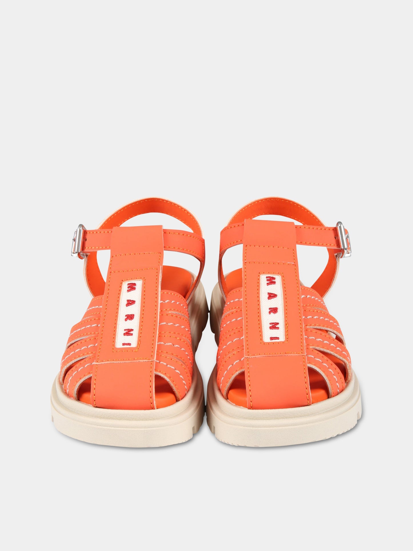Sandali arancioni per bambina con logo rosso,Marni Kids,73462 2