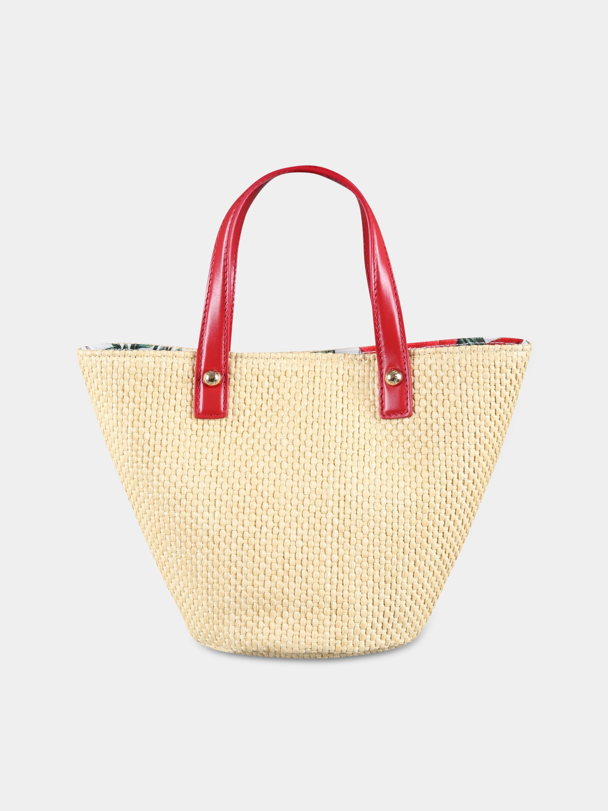 Borsa beige per bambina con logo e papaveri,Dolce & Gabbana Kids,EB0054 AZ806 HA3VN