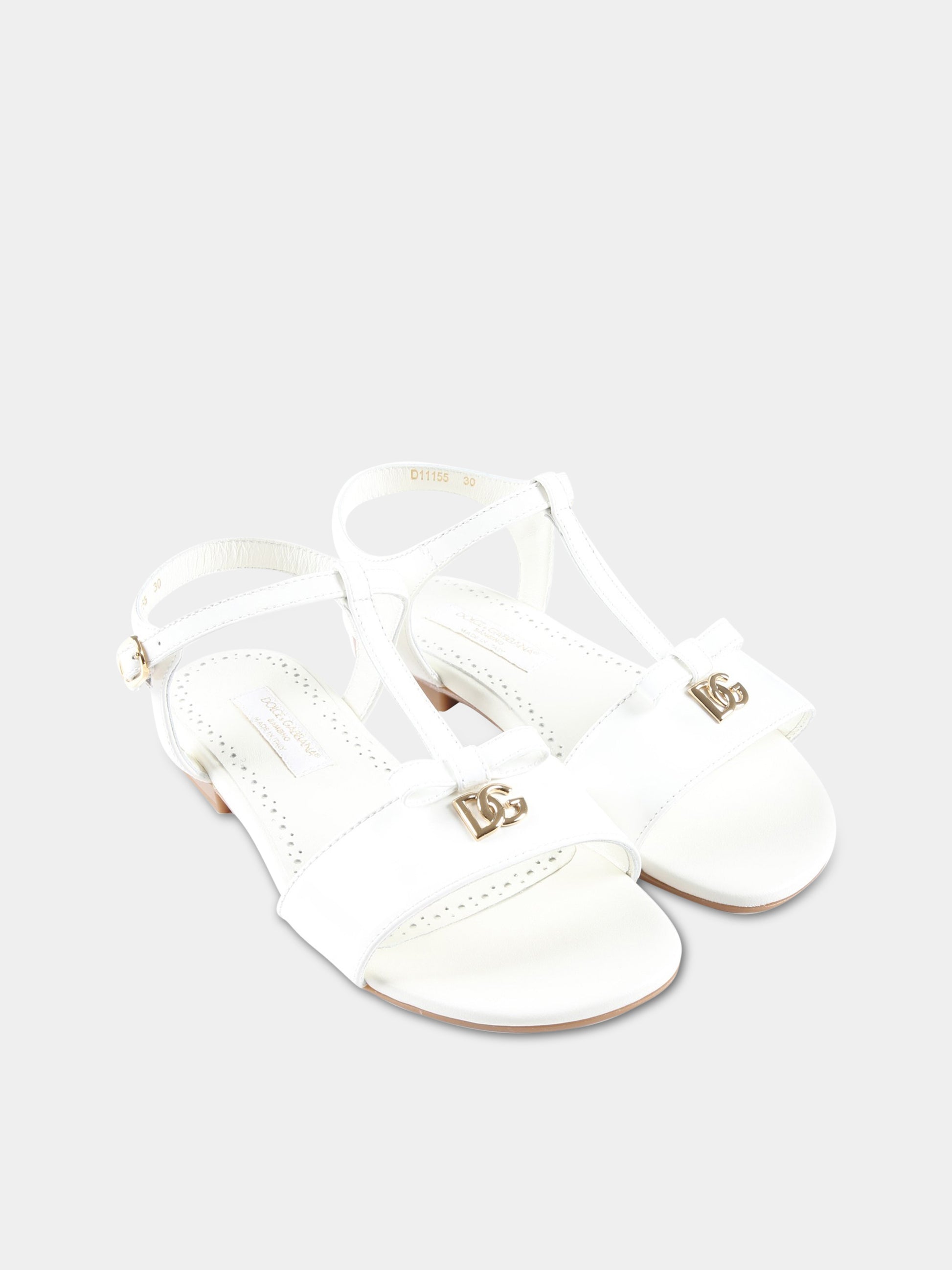 Sandali bianchi per bambina con logo,Dolce & Gabbana Kids,D11155 A1328 87682